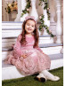 Dusty Rose Velvet Pineapple Embroidered Lace Vintage Flower Girl Dress